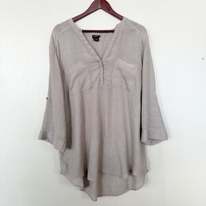 Torrid 3X Madison Crepe Pullover Plus Blouse Gray 3/4 Roll Tab Sleeve Tunic‎ To